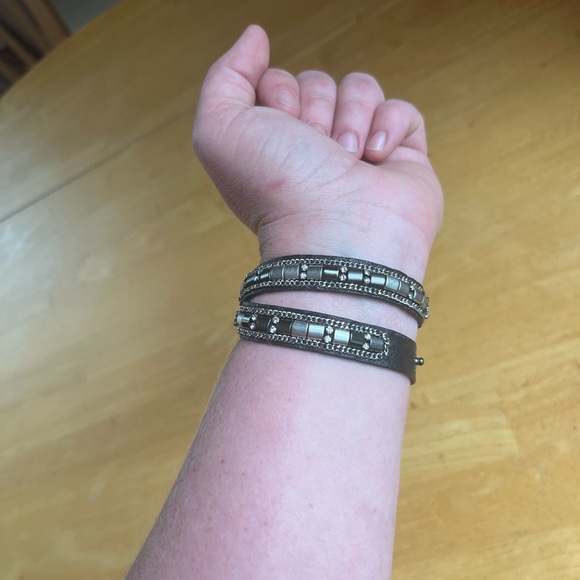 Stella & dot brown leather beaded wrap bracelet - Picture 2 of 6